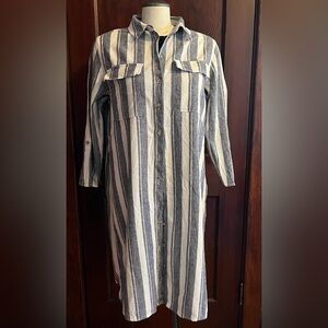 F&F Beachy Linen Striped Longline Button-up Tunic - Size 14